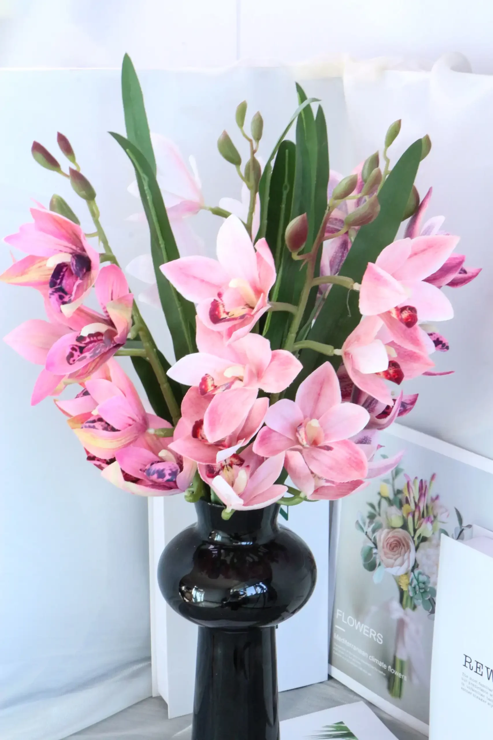8 head cymbidium artificial flower home bedroom decoration 8 head cymbidium artificial flower home bedroom decoration