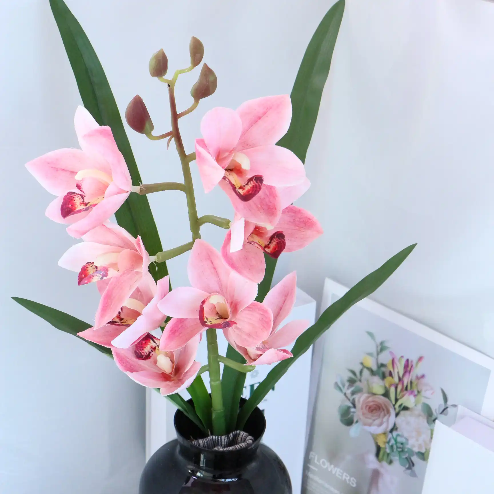 8 head cymbidium artificial flower home bedroom decoration 8 head cymbidium artificial flower home bedroom decoration
