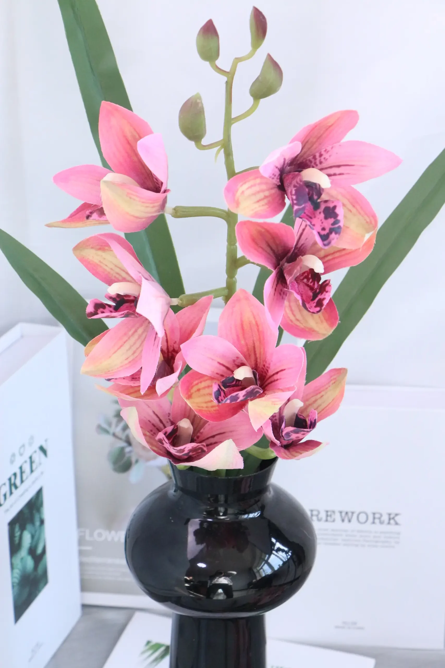 8 head cymbidium artificial flower home bedroom decoration 8 head cymbidium artificial flower home bedroom decoration