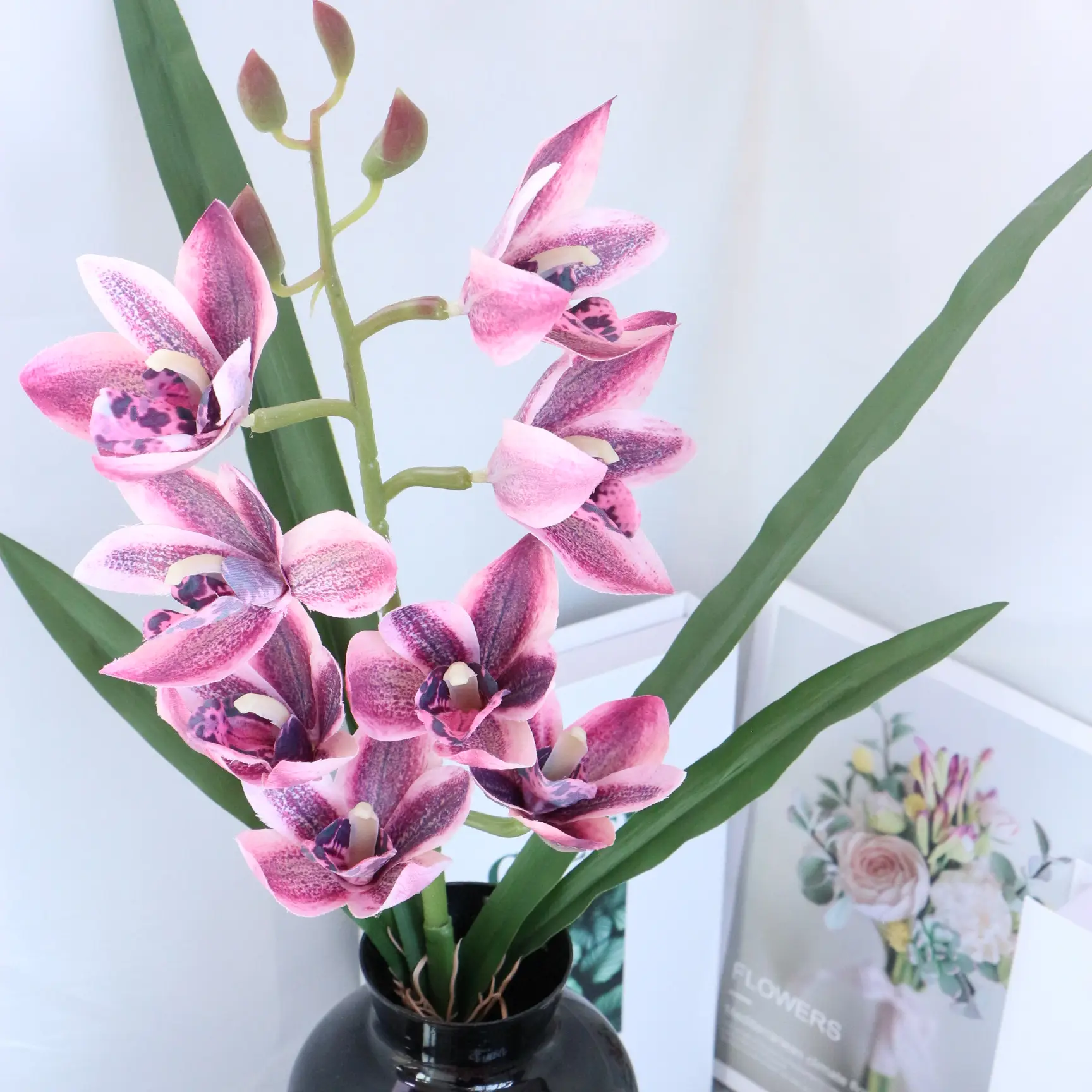 8 head cymbidium artificial flower home bedroom decoration 8 head cymbidium artificial flower home bedroom decoration