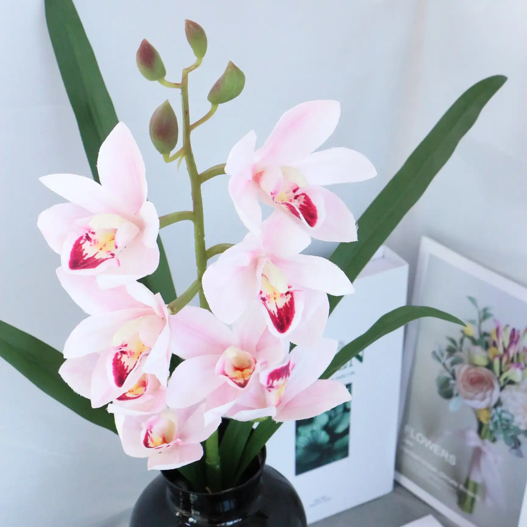 8 head cymbidium artificial flower home bedroom decoration 8 head cymbidium artificial flower home bedroom decoration