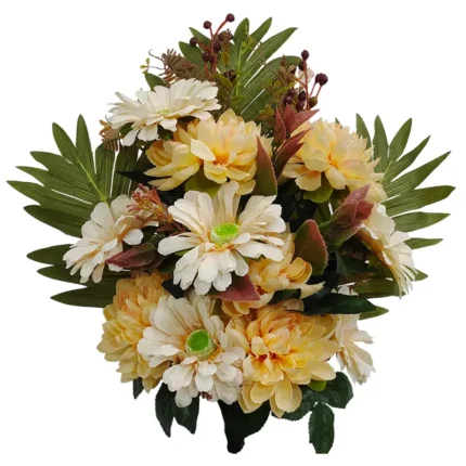 a bunch of artificial flowers in bundles